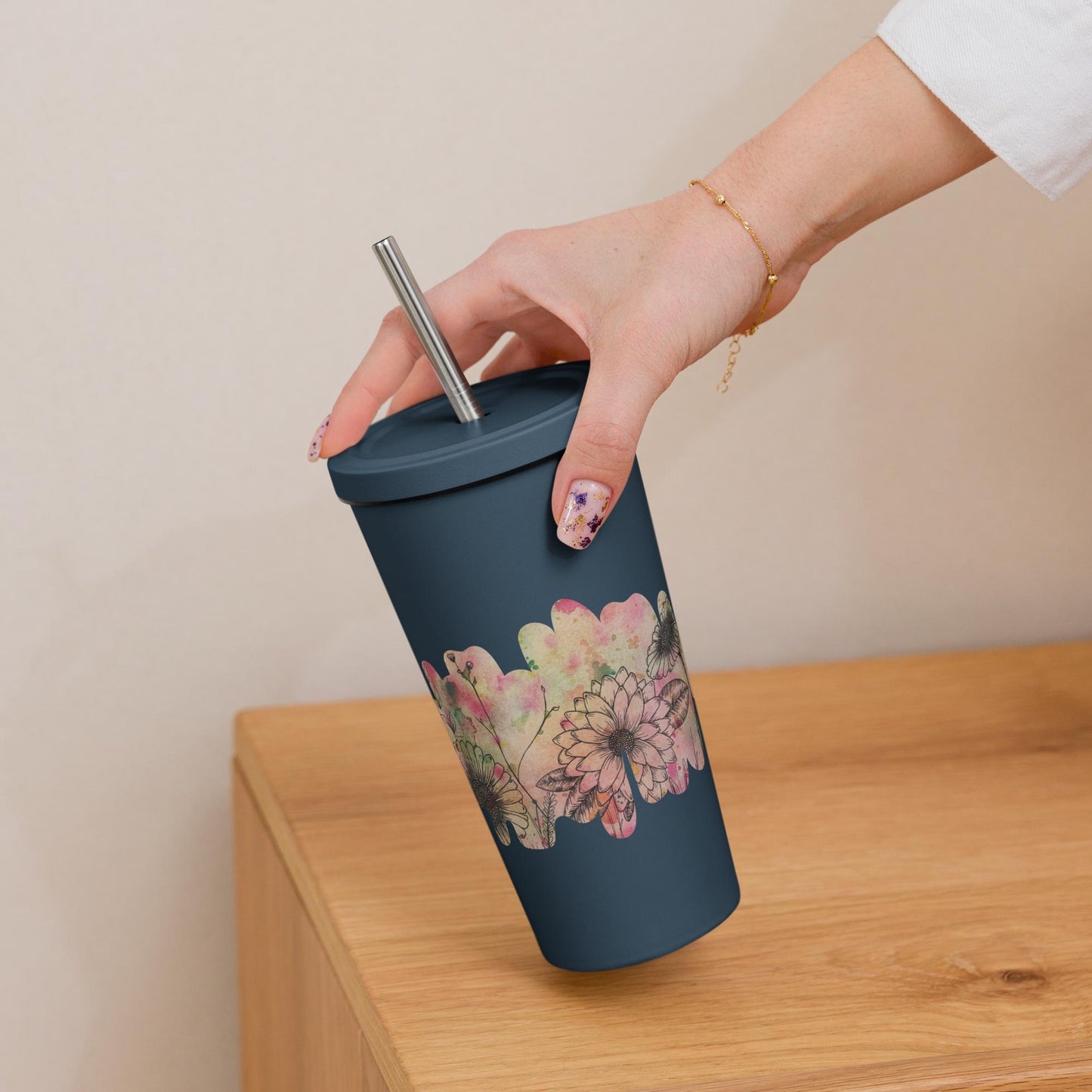 Watercolor Tumbler & Straw