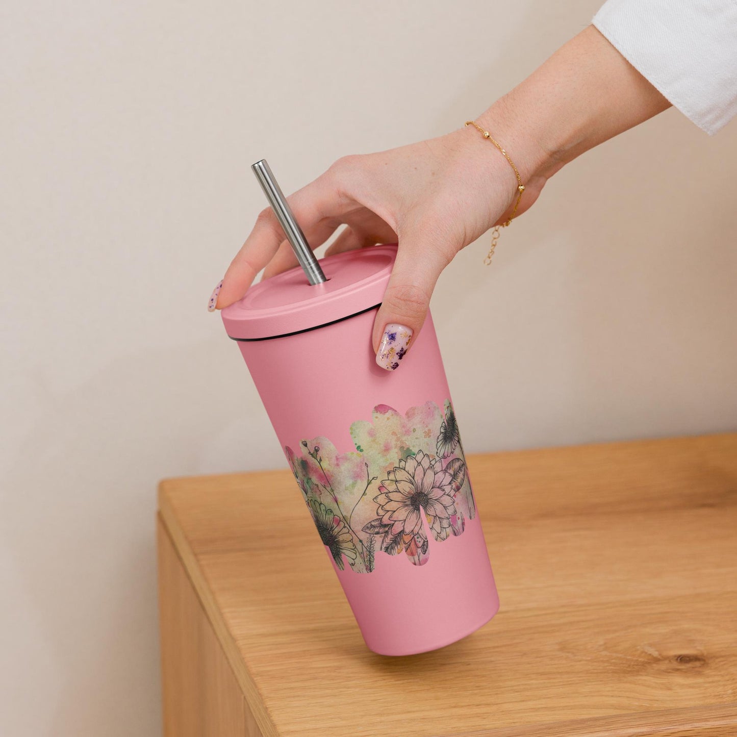 Watercolor Tumbler & Straw